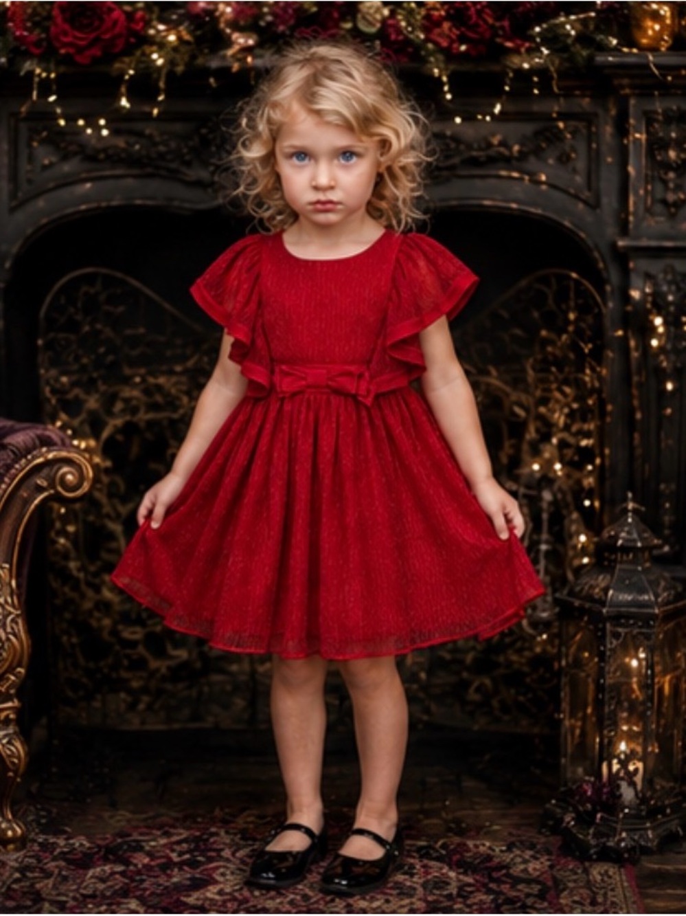 Kensie Girl Toddler 2T Red Flutter Sleeve Fit & Flare Holiday Dress NWT - Picture 4 of 12